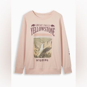 NWT Torrid Classic Fit Cozy Fleece Crew Neck Sweatshirt in light pink/ graphics